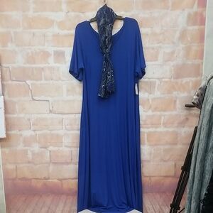 NWT Catherines Size 1X Royal Blue Maxi Dress with Scarf